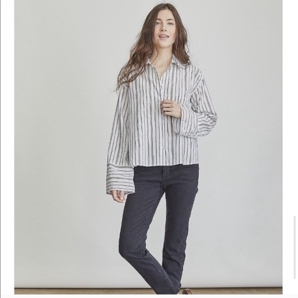 Elizabeth and James white navy striped button down